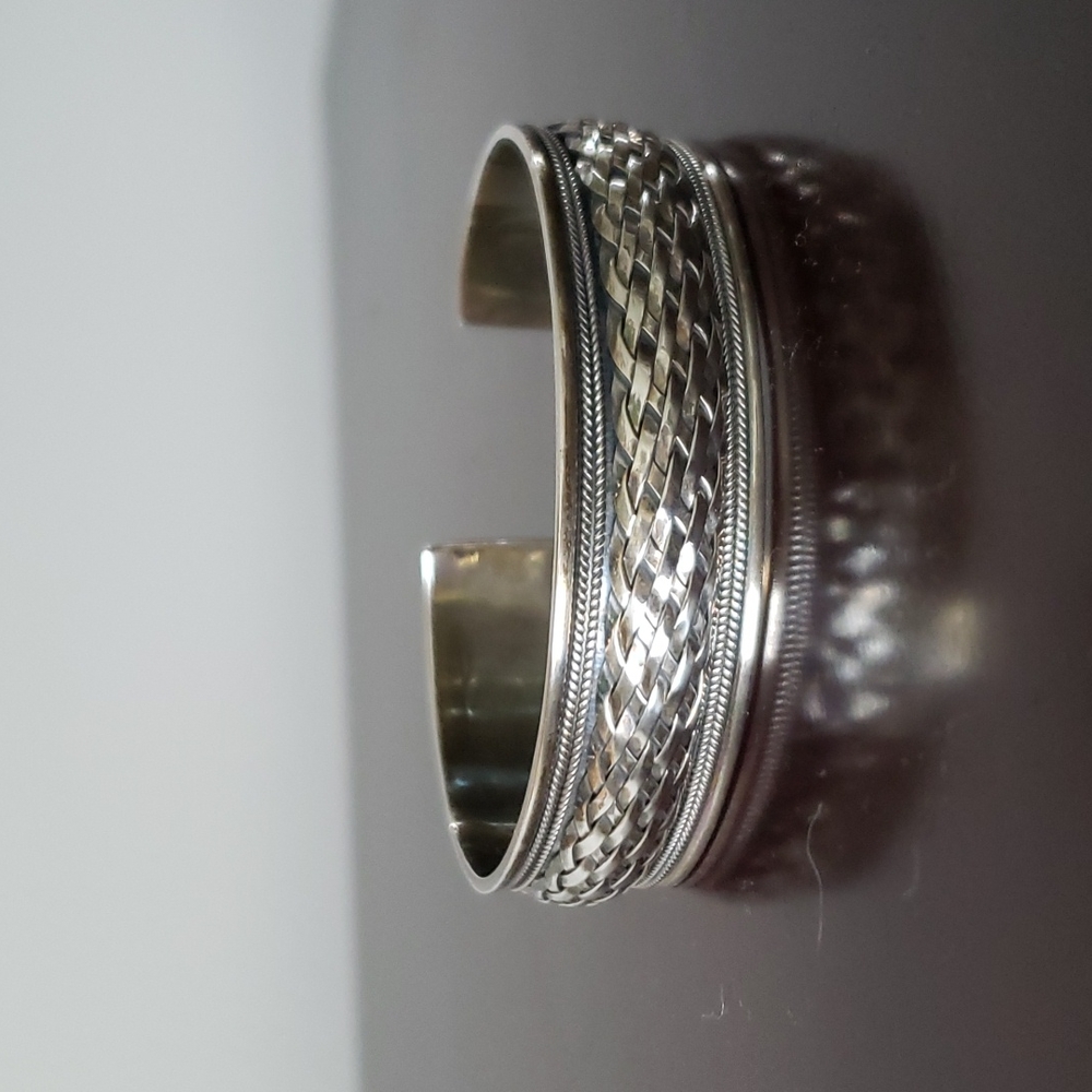 Sterling silver braided bangle bracelet